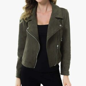 Apperloth olive green faux suede motto jacket